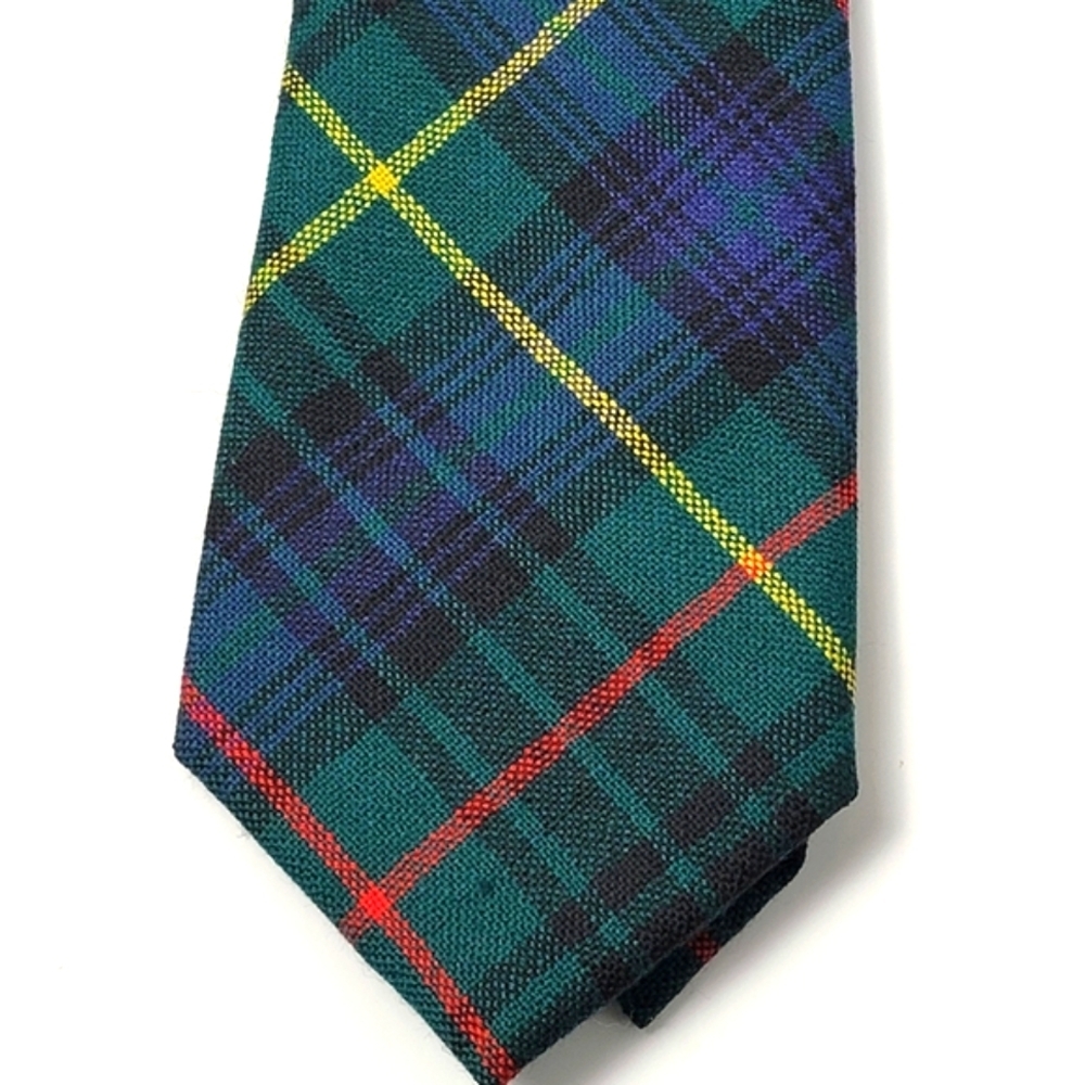 Vintage Wool Stewart Hunting Scottish Green Blue Tartan Plaid Tie - Picture 2 of 4